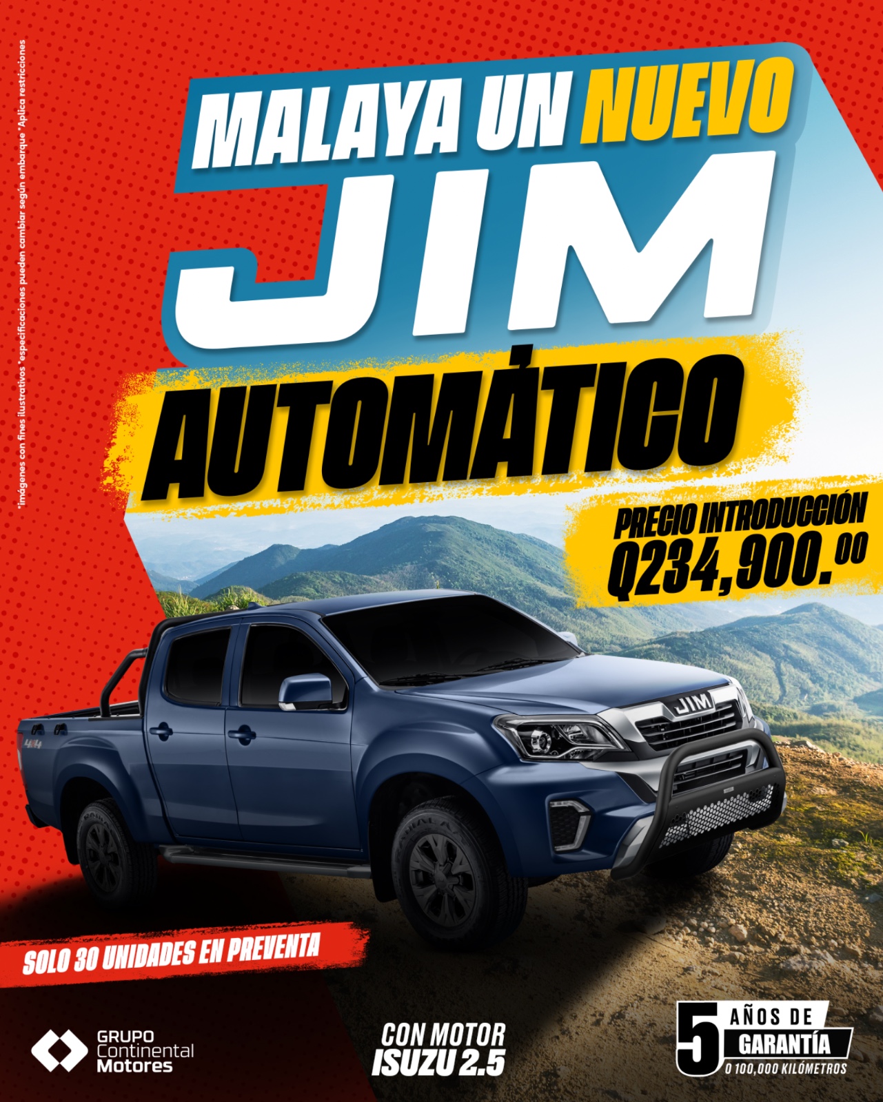 Promoción del nuevo JIM Automático con motor Isuzu 2.5 en preventa exclusiva en Guatemala